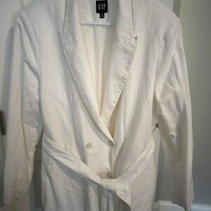 GAP Women's Cream Belted Linen-Blend Blazer XL